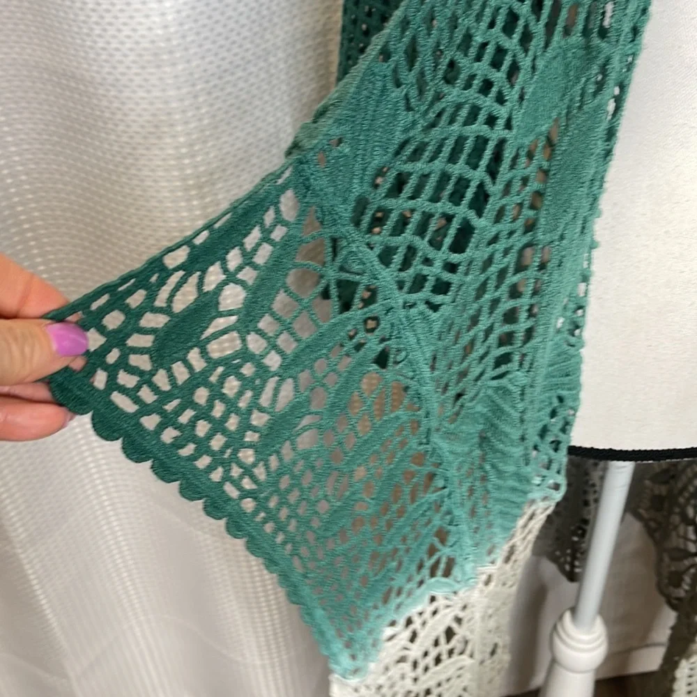 Green Ombre Crochet Open-Front Cardigan